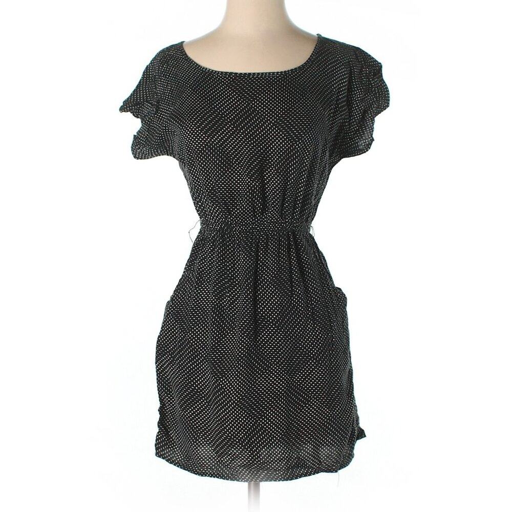 Xhilaration Small Black Checkered Dotted Patterned Short Sleeve Dress